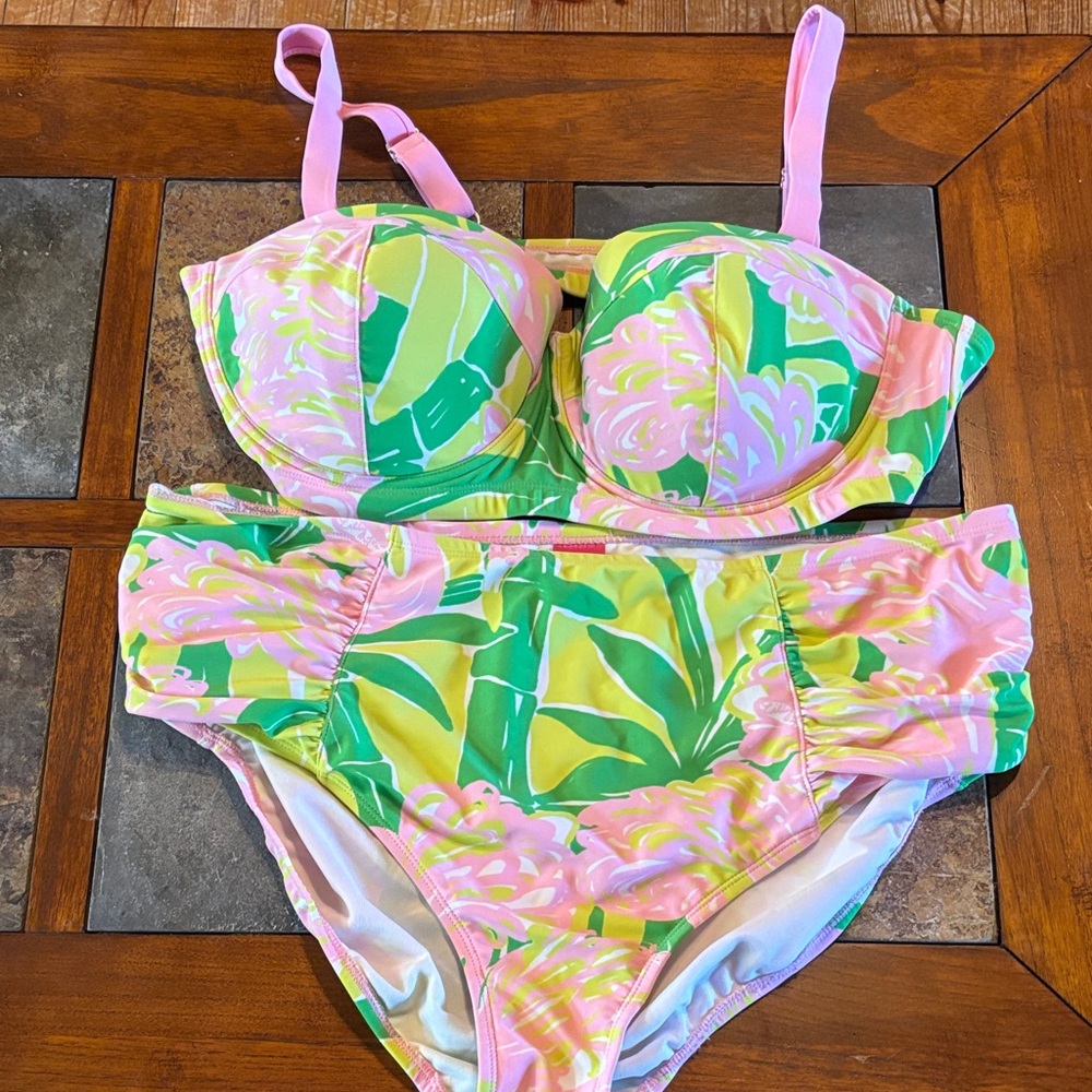 Pink Lily Vibrant Pink and Green Bikini